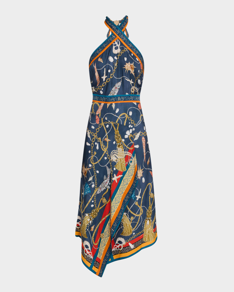 Draped Viscose Twill Halter Midi Dress